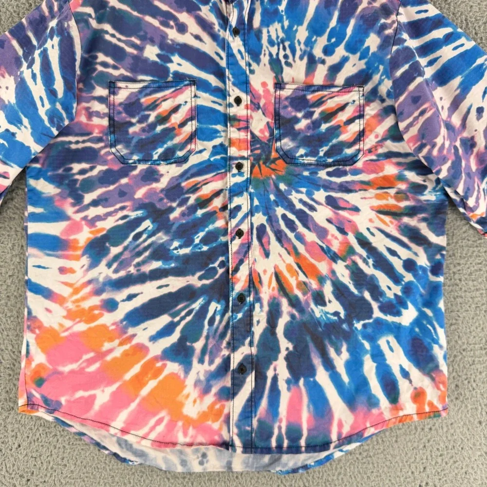 True Religion Button Down Shirt Mens Medium Multicolor Tie Dye Short Sleeve